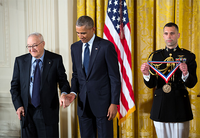 Professor Albert Bandura receiving the National Medal of Science from President Barack Obama